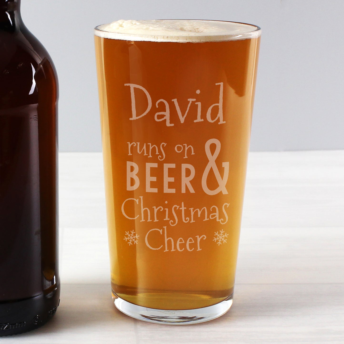 Personalised 'Runs On Beer And Christmas Cheer' Pint Glass Gift Boxed