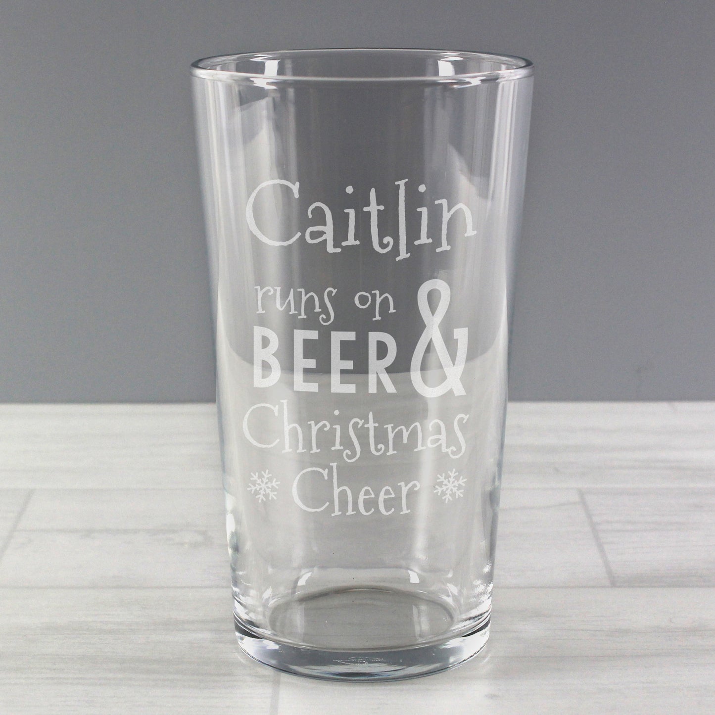 Personalised 'Runs On Beer And Christmas Cheer' Pint Glass Gift Boxed