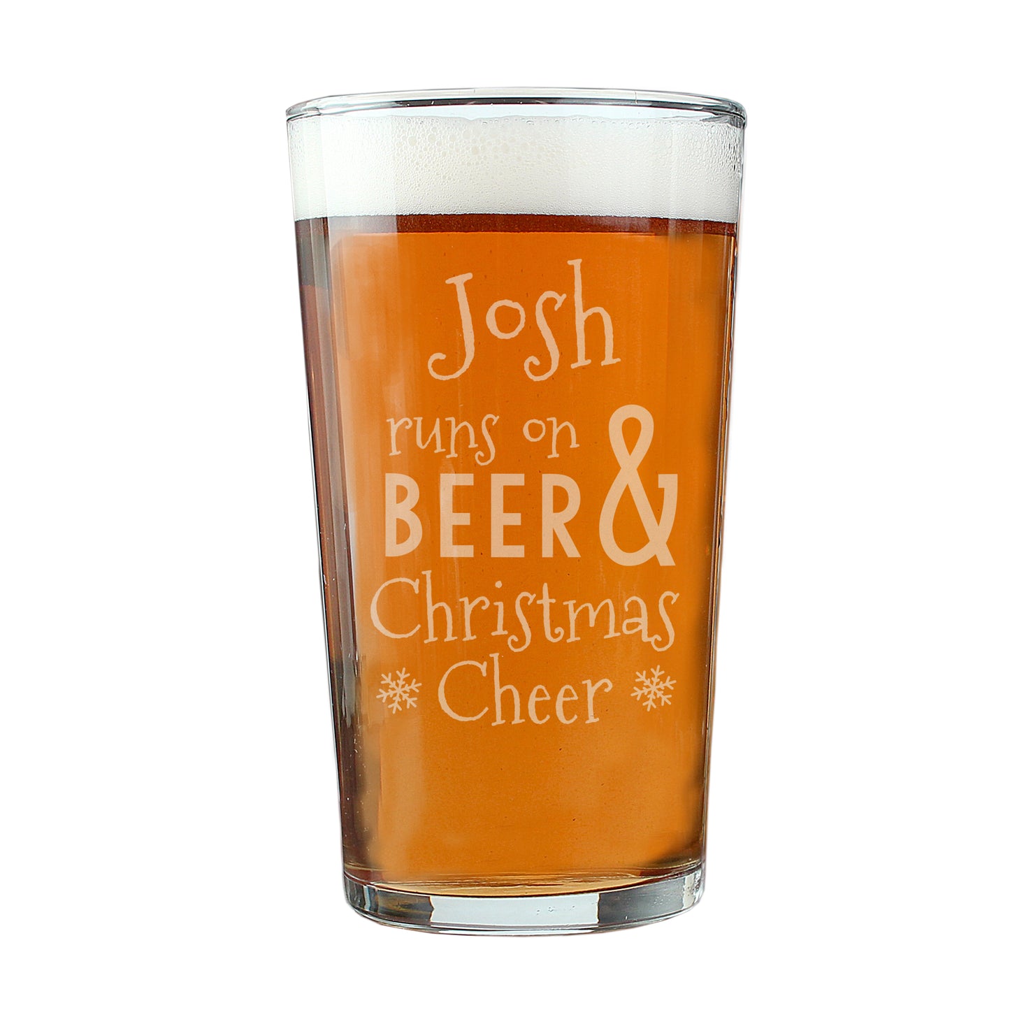 Personalised 'Runs On Beer And Christmas Cheer' Pint Glass Gift Boxed