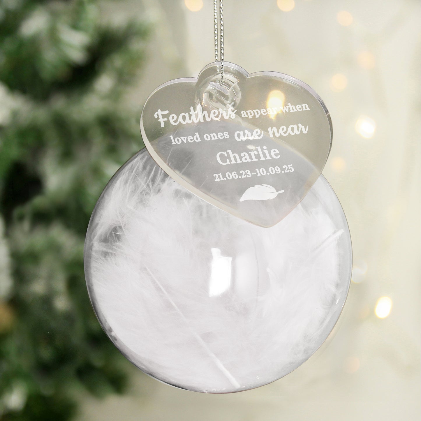 Personalised White Feather Memorial Bauble