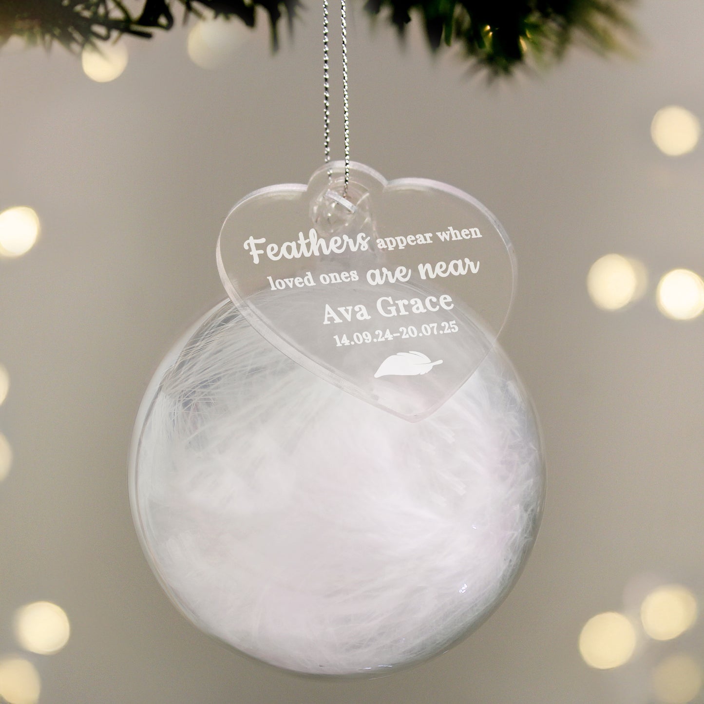Personalised White Feather Memorial Bauble