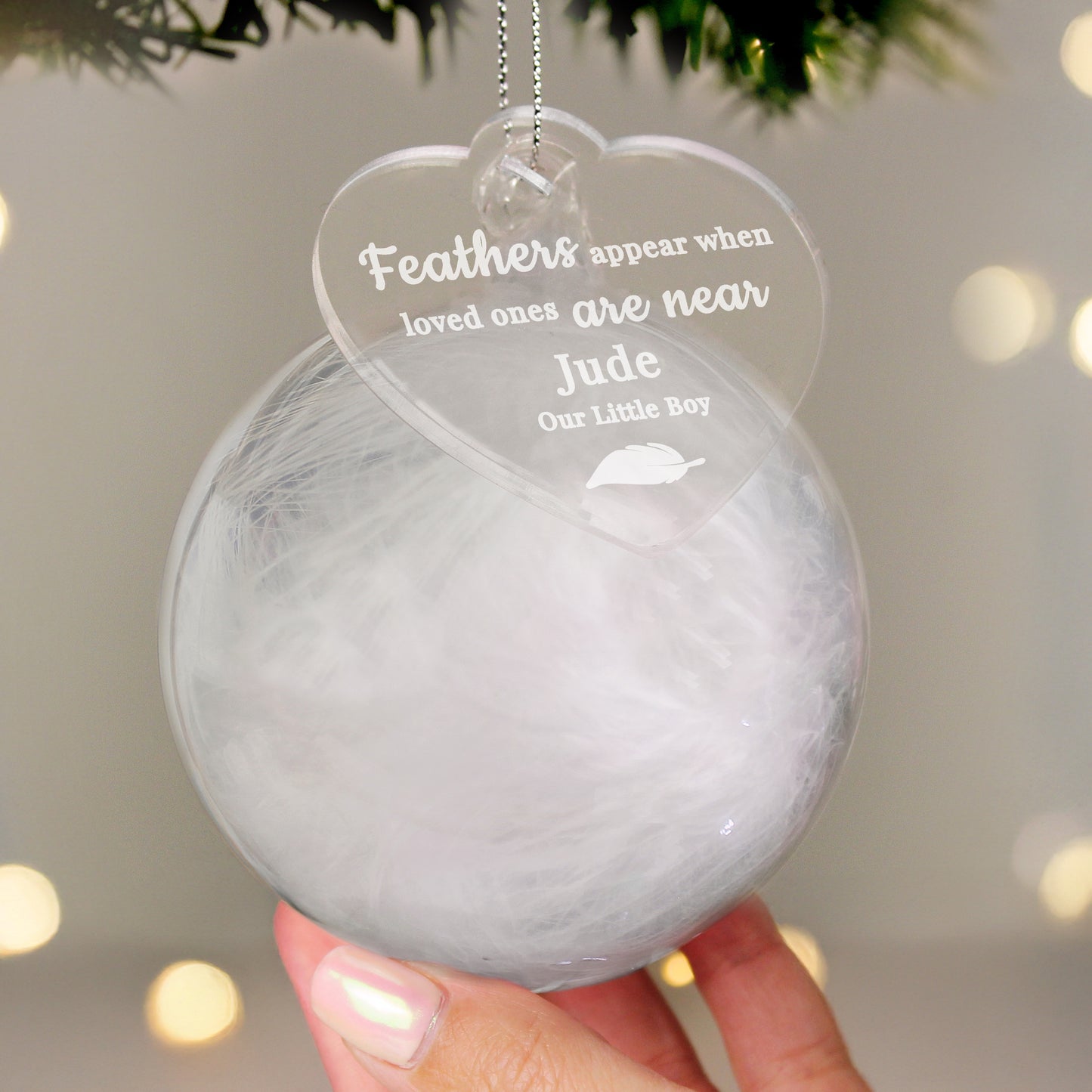 Personalised White Feather Memorial Bauble