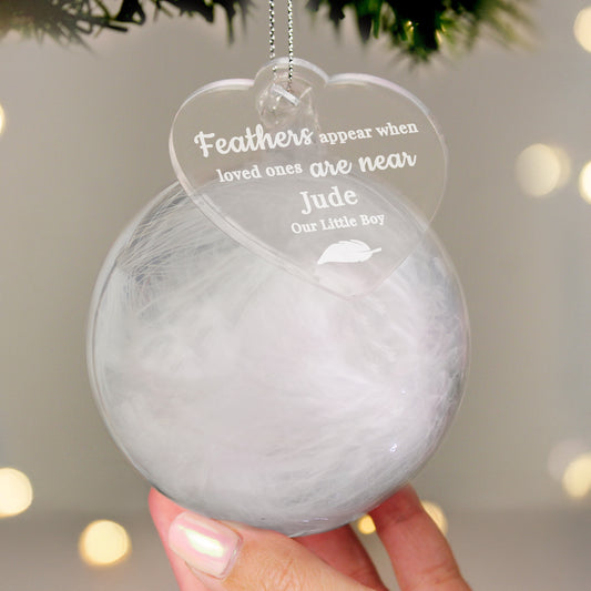 Personalised White Feather Memorial Bauble