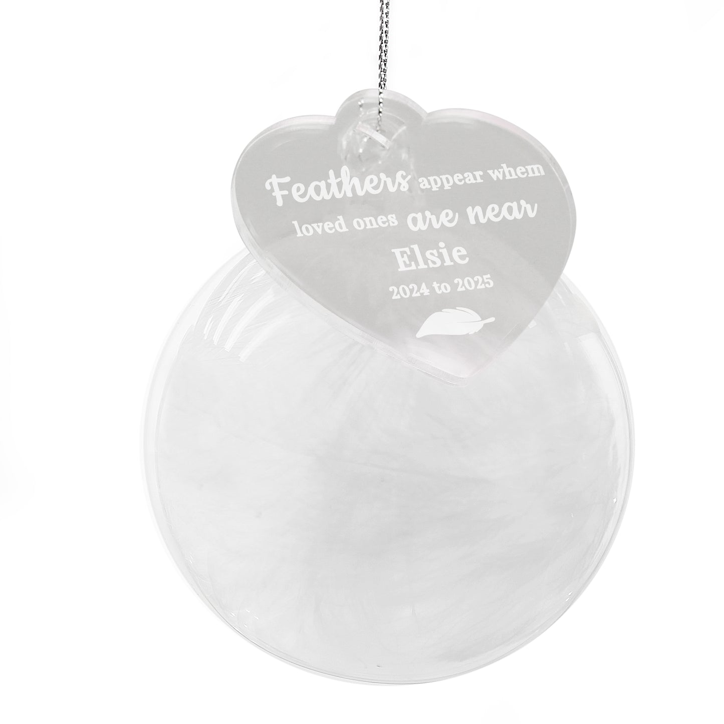 Personalised White Feather Memorial Bauble