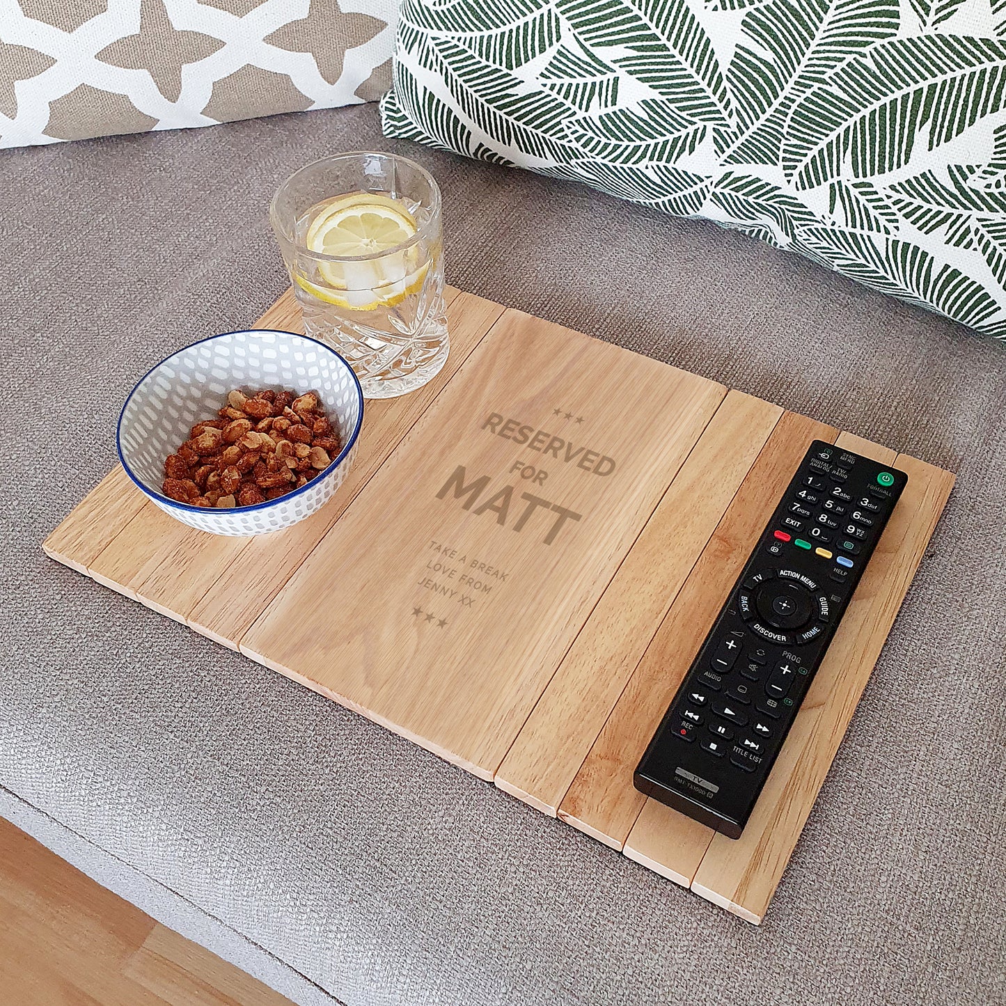 Personalised 'Reserved For' Wooden Sofa Tray Father's Day Gift