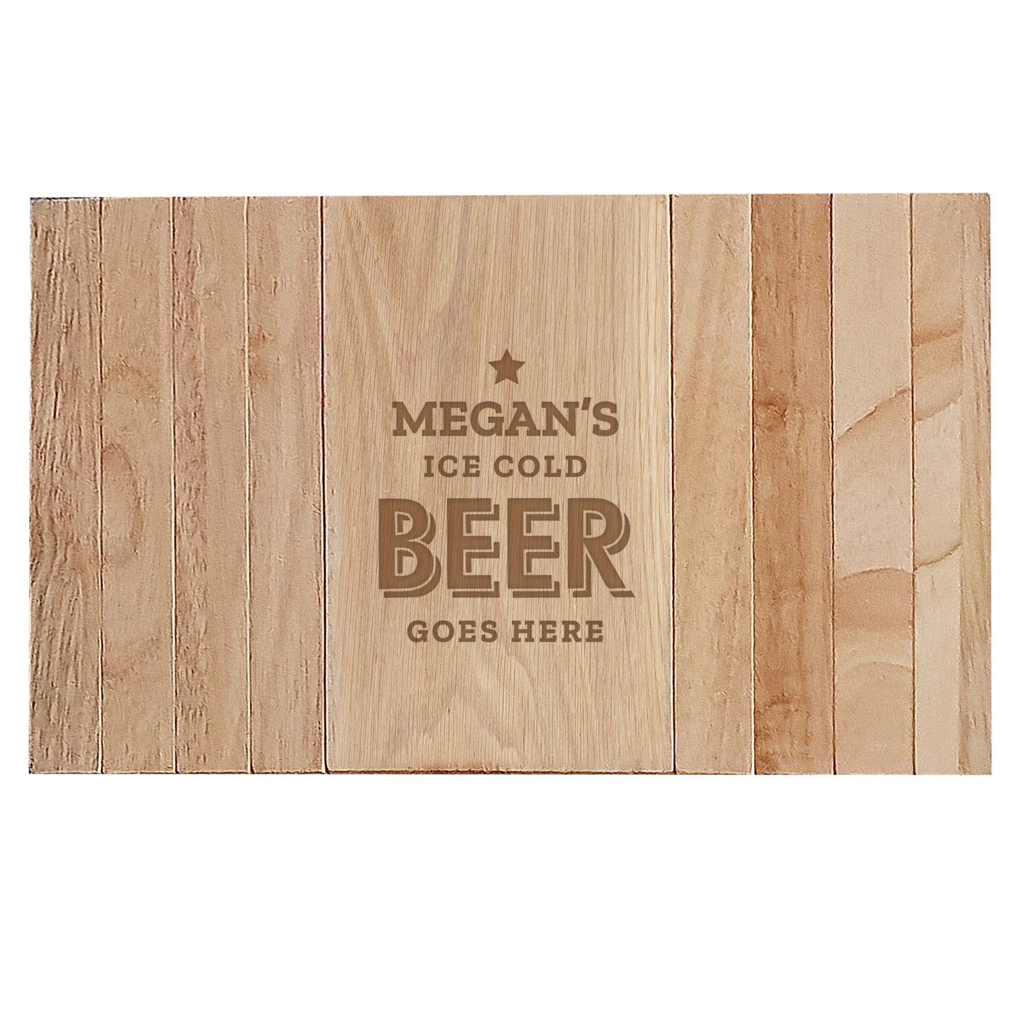 Personalised 'Ice Cold Beer Goes Here' Wooden Sofa Tray