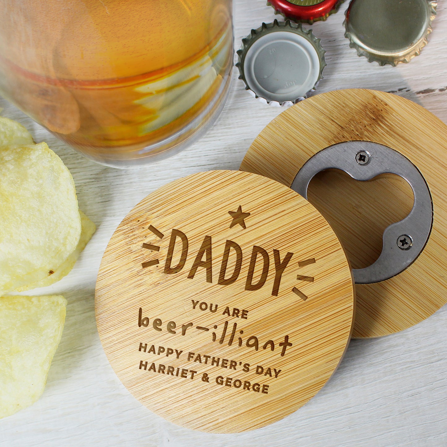 Personalised Bottle Opener Coaster Father's Day Gift