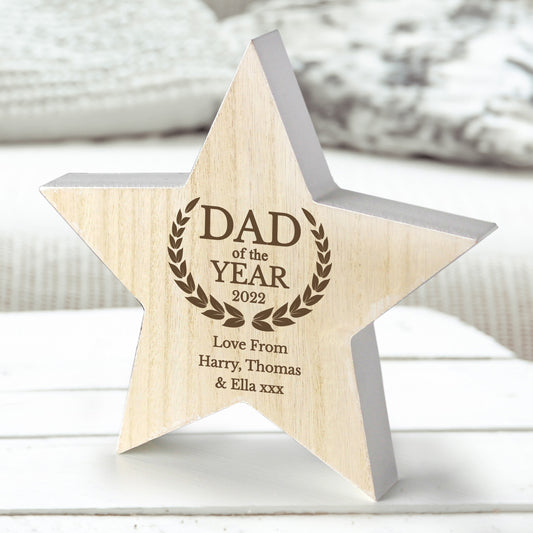 Personalised 'Dad Of The Year' Wooden Star Ornament