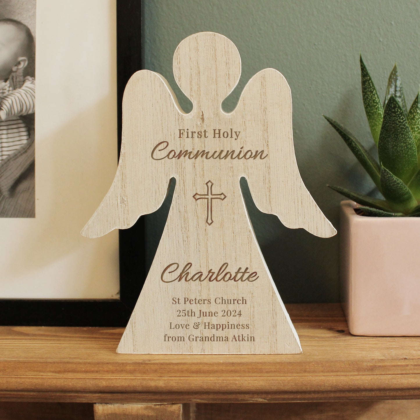 Personalised First Holy Communion Wooden Angel Ornament