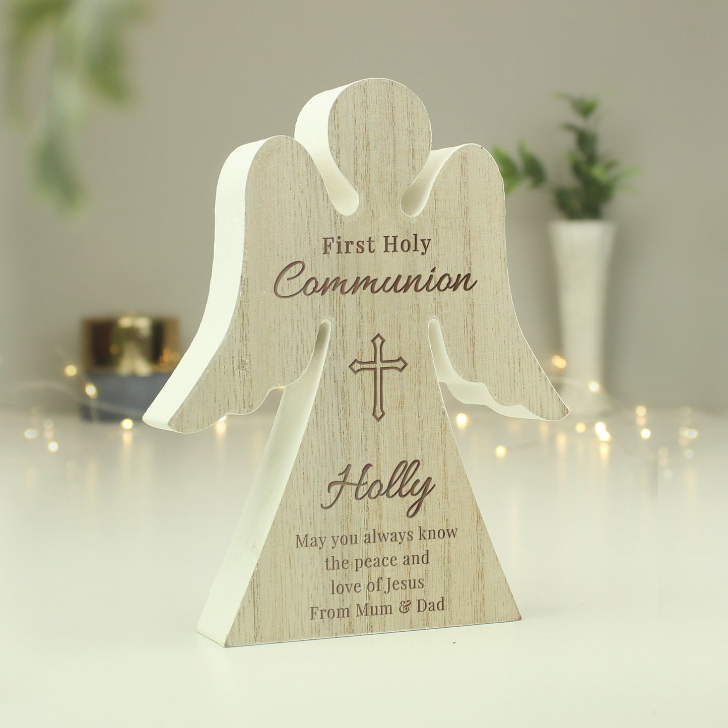 Personalised First Holy Communion Wooden Angel Ornament