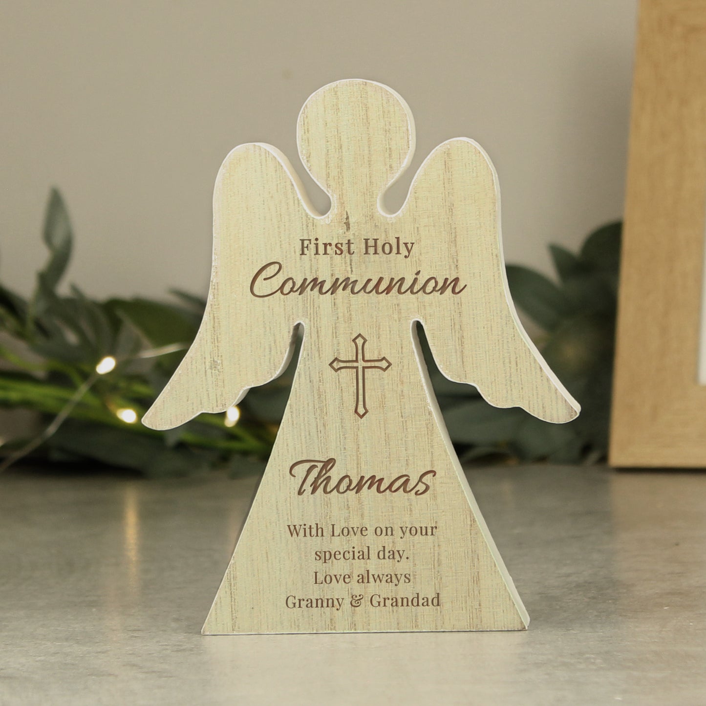 Personalised First Holy Communion Wooden Angel Ornament