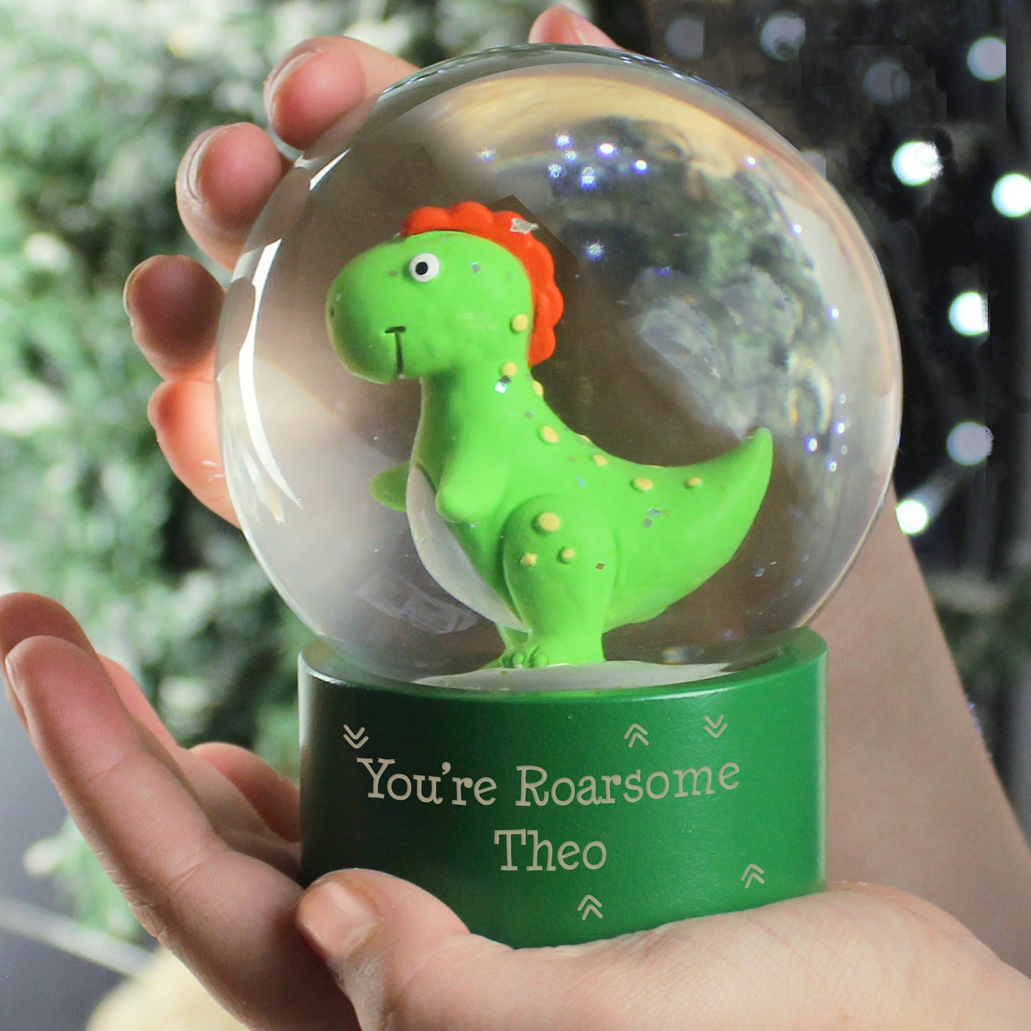 Personalised Dinosaur Glitter Snow Globe