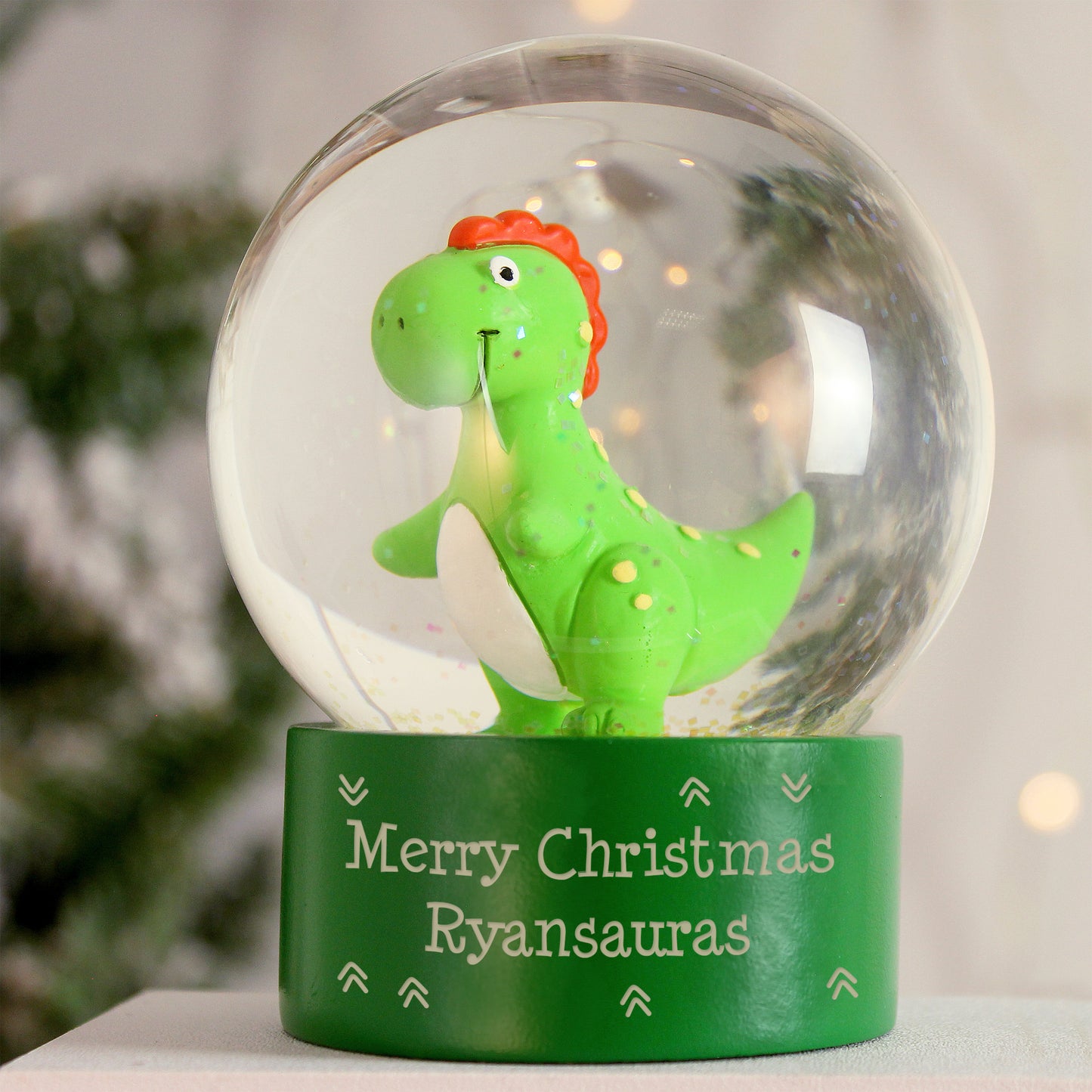 Personalised Dinosaur Glitter Snow Globe