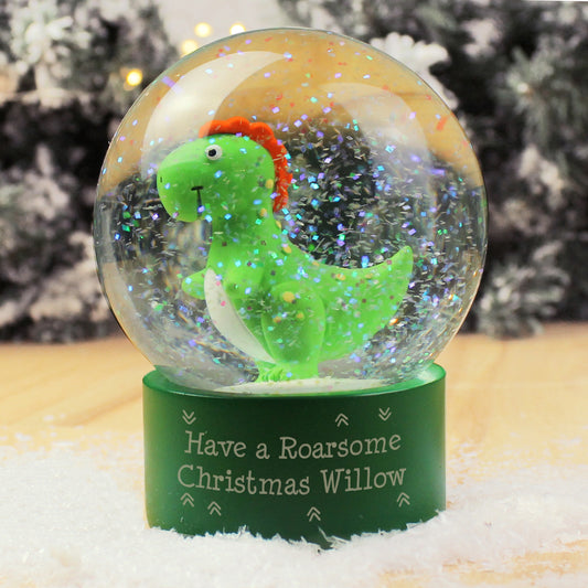 Personalised Dinosaur Glitter Snow Globe