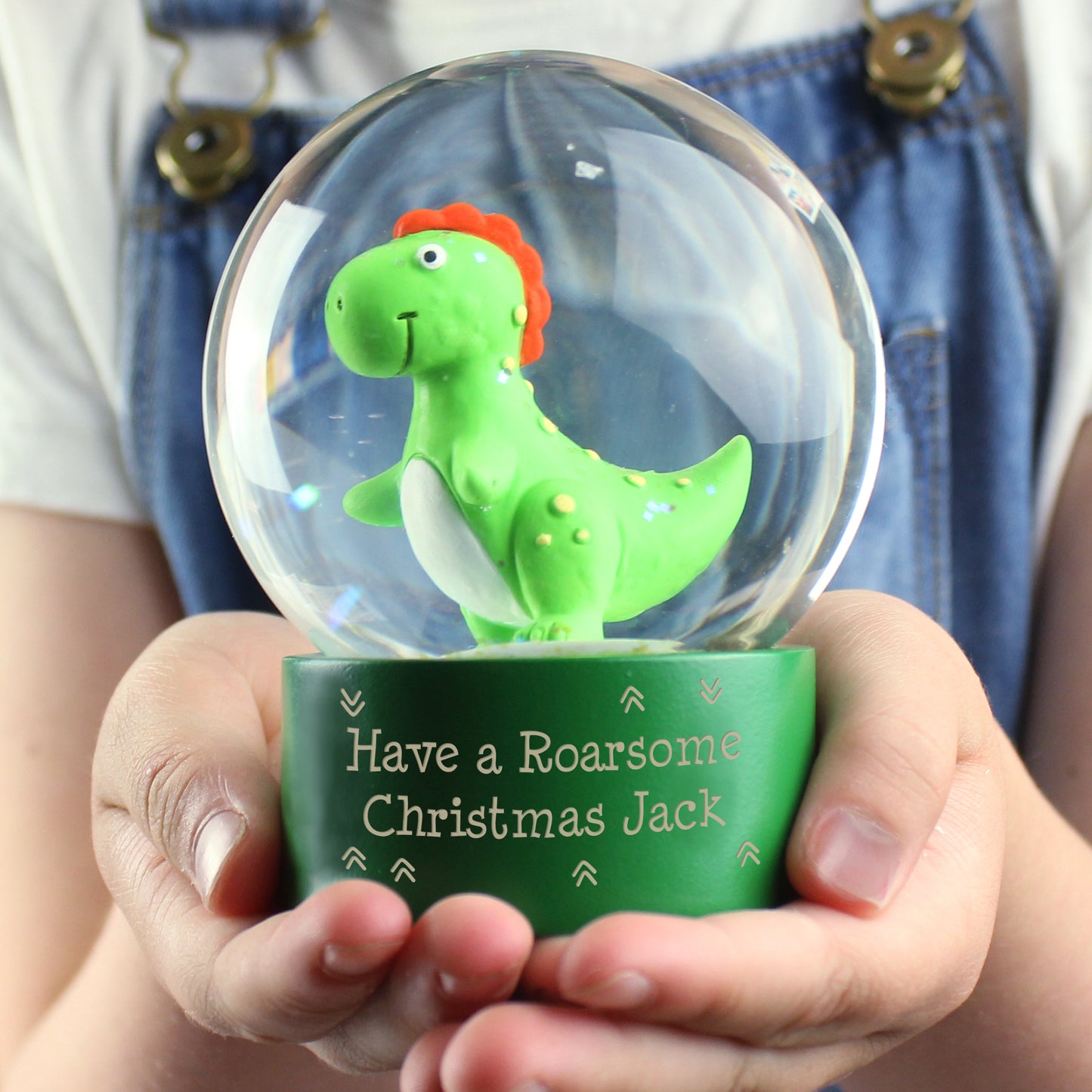 Personalised Dinosaur Glitter Snow Globe