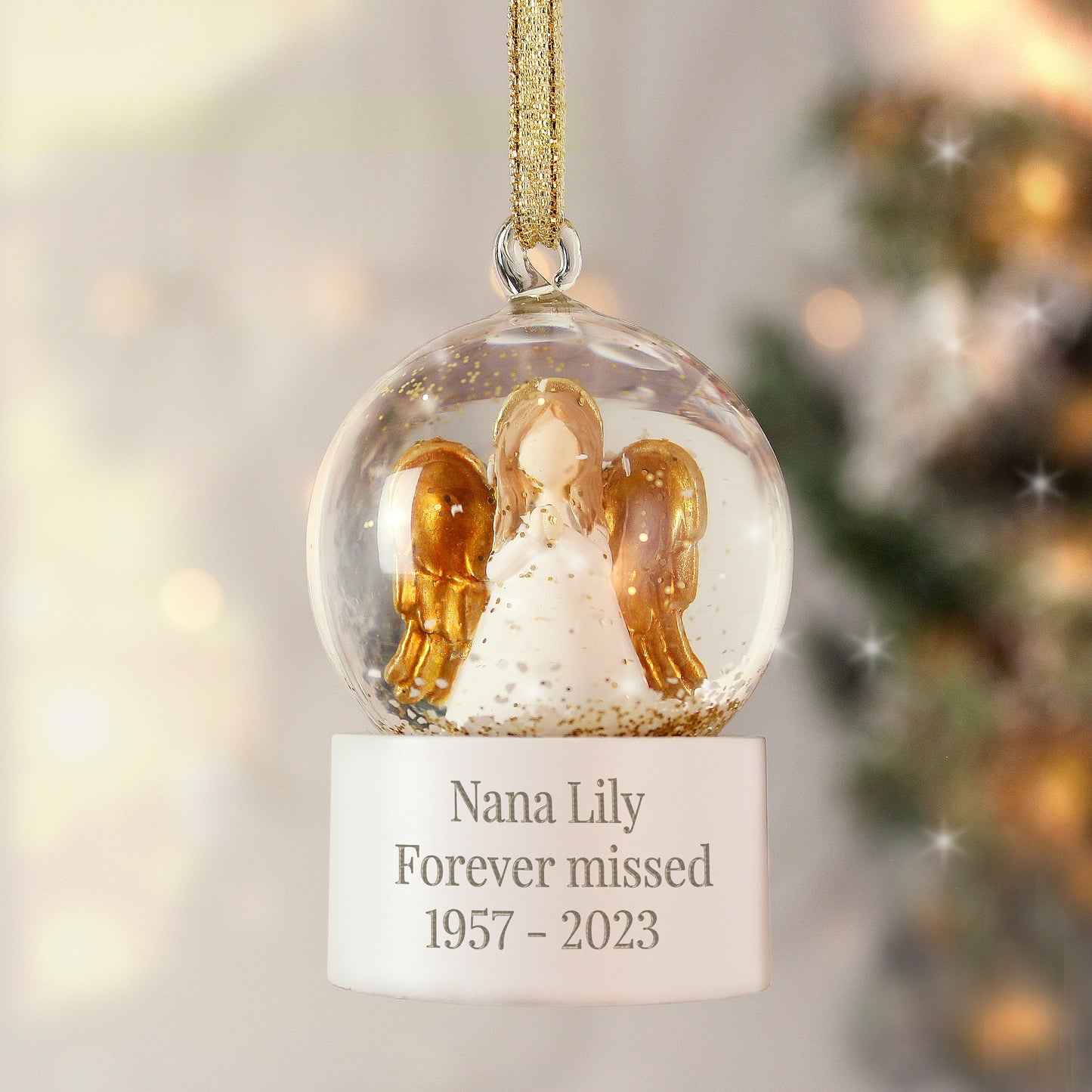 Personalised Angel Memorial Glitter Snow Globe