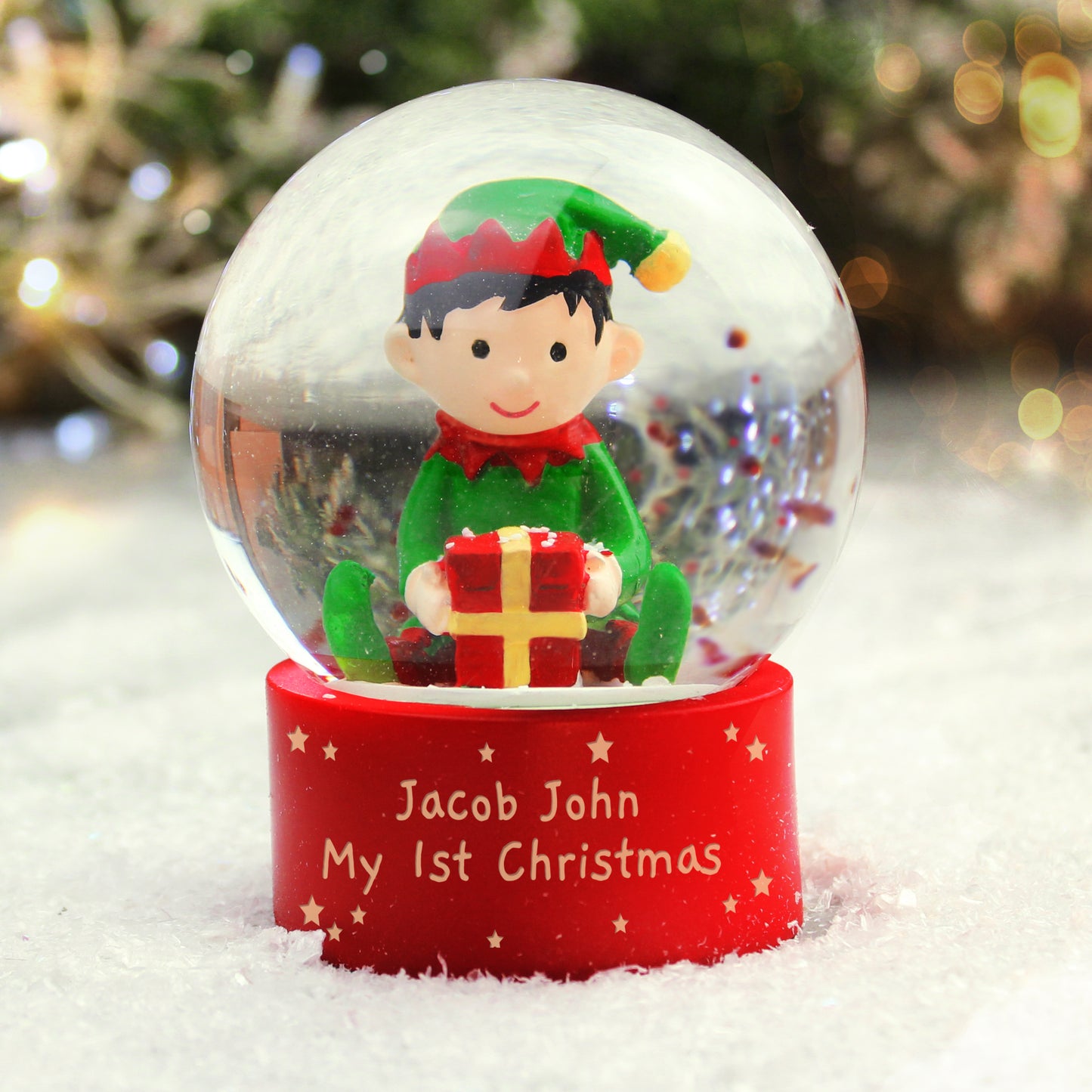 Personalised Elf Glitter Snow Globe