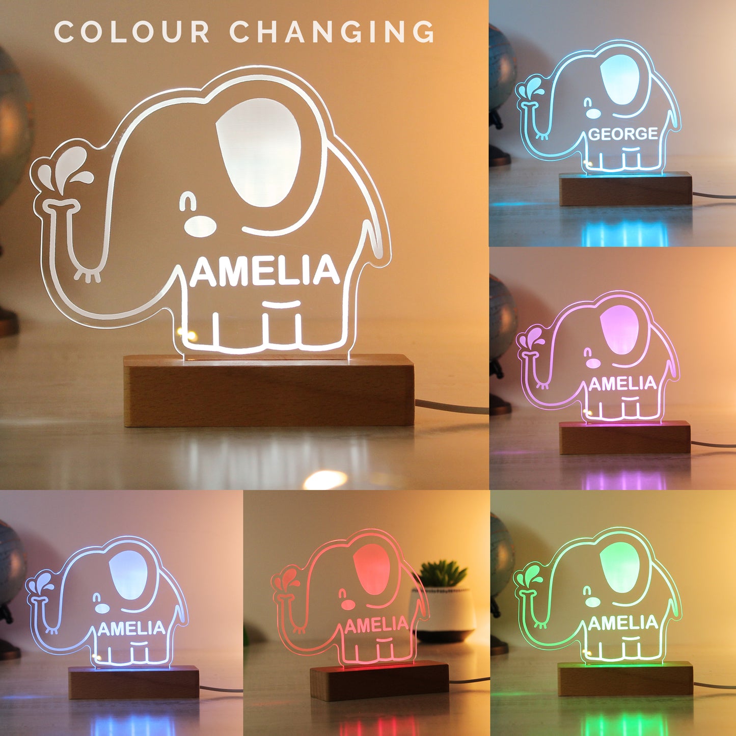 Personalised Elephant LED Light