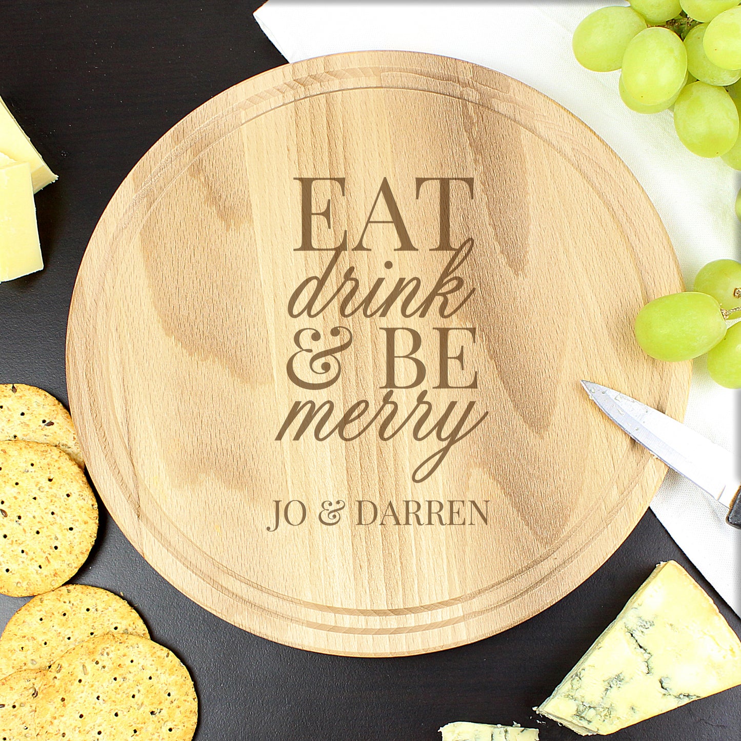 Personalised Eat Drink And Be Merry Cheese Board