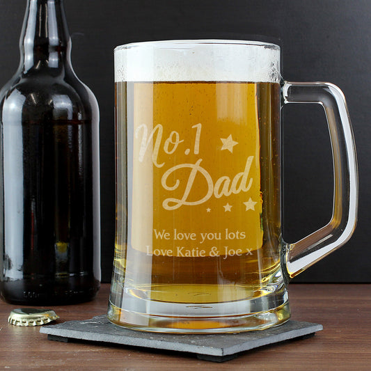 Personalised No.1 Dad Glass Tankard