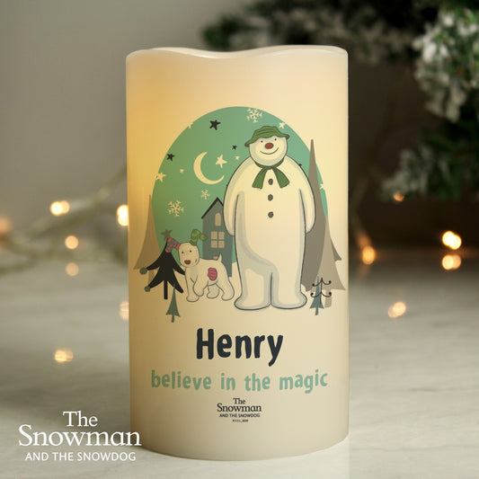 Personalised The Snowman And The Snowdog Christmas Nightlight LED Candle