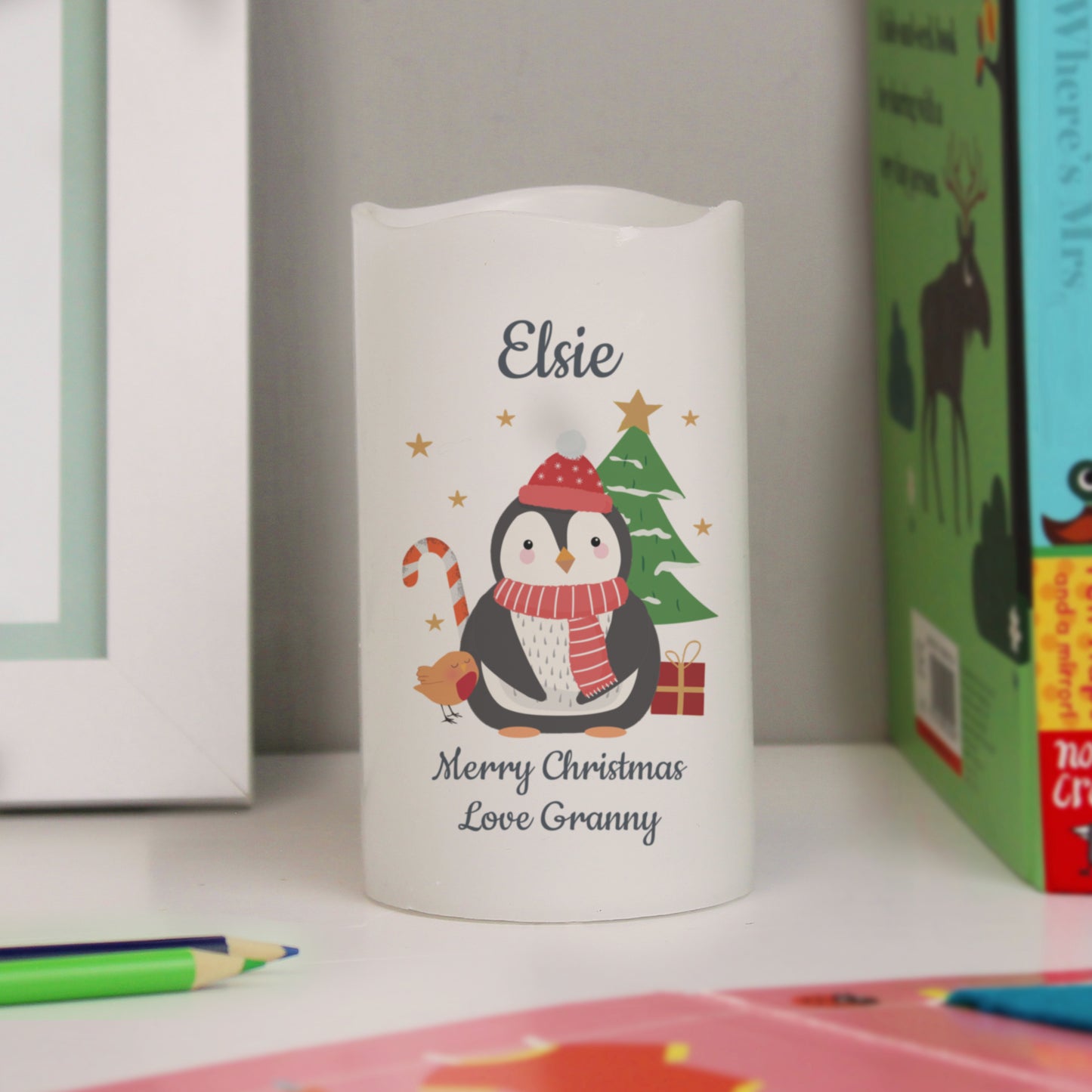 Personalised Penguin Christmas Nightlight LED Candle