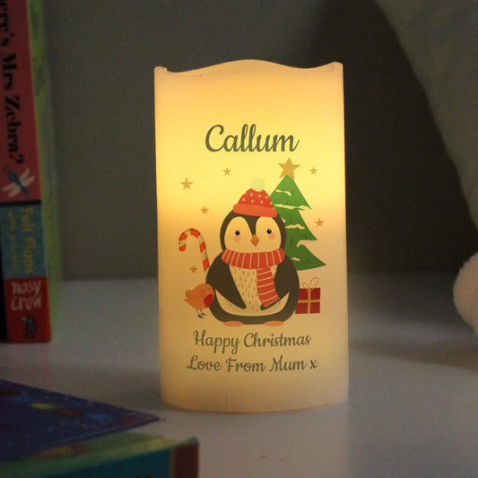 Personalised Penguin Christmas Nightlight LED Candle