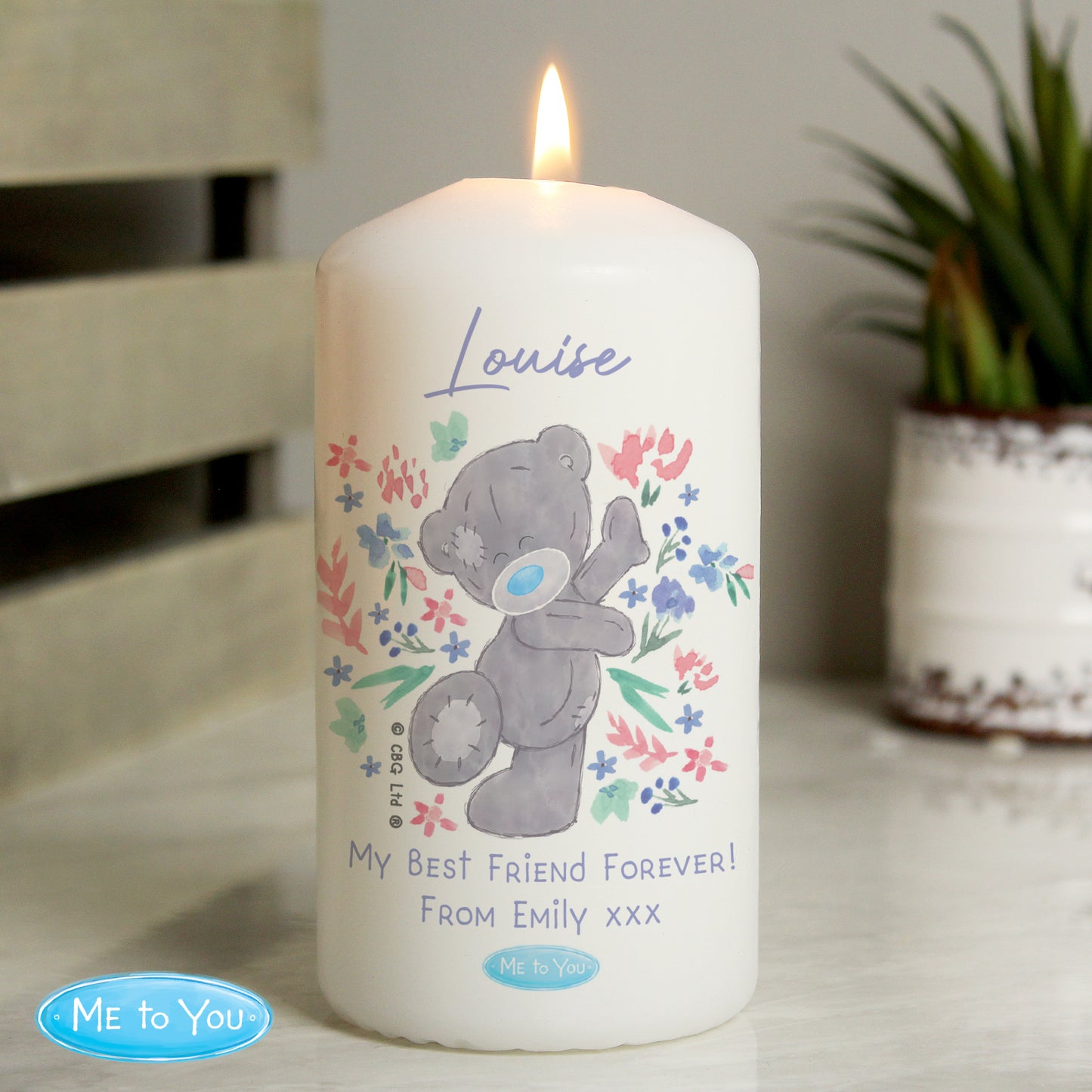 Personalised Me To You Floral Pillar Candle