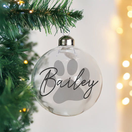 Personalised Paw Print Glass Bauble