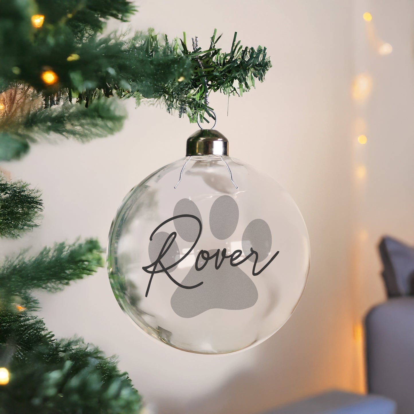 Personalised Paw Print Glass Bauble