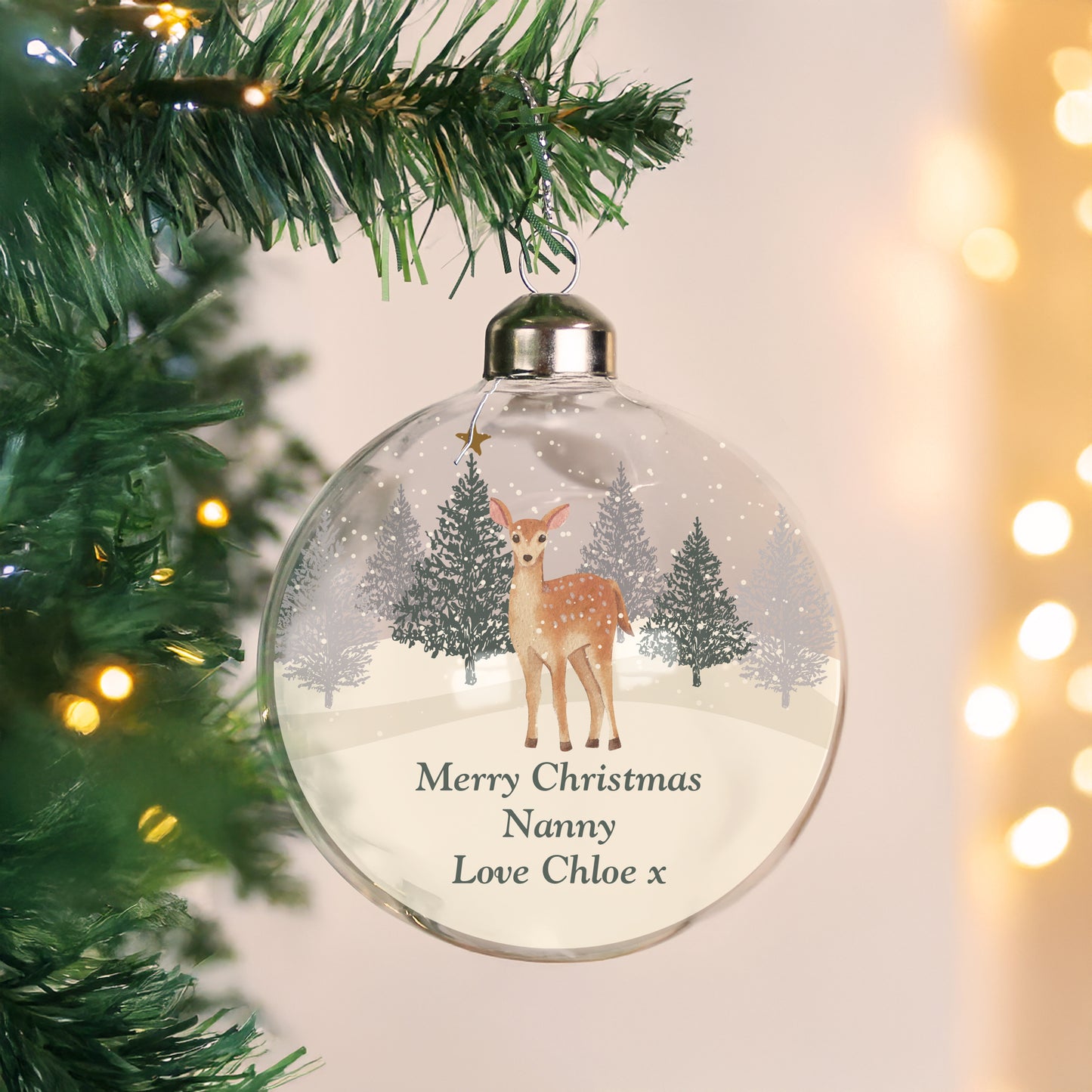Personalised Deer Glass Christmas Bauble