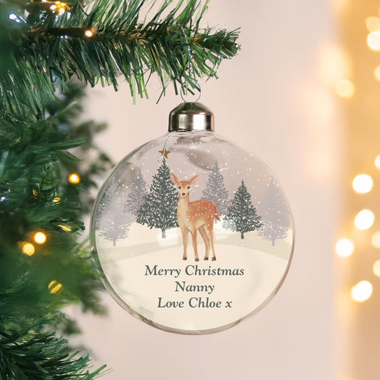 Personalised Deer Glass Christmas Bauble