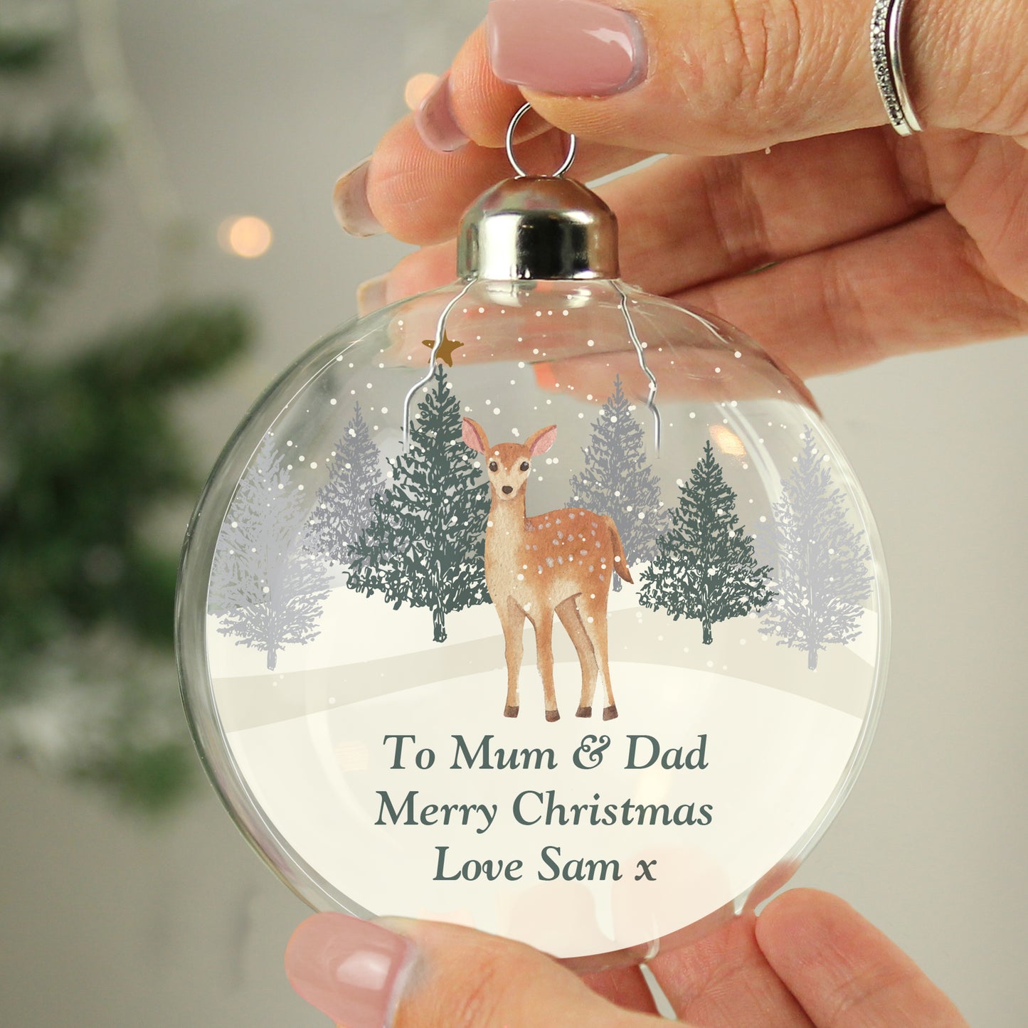 Personalised Deer Glass Christmas Bauble