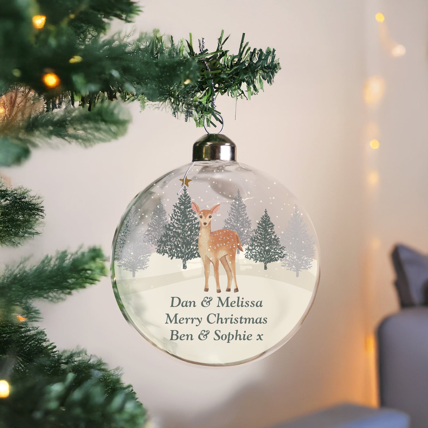 Personalised Deer Glass Christmas Bauble