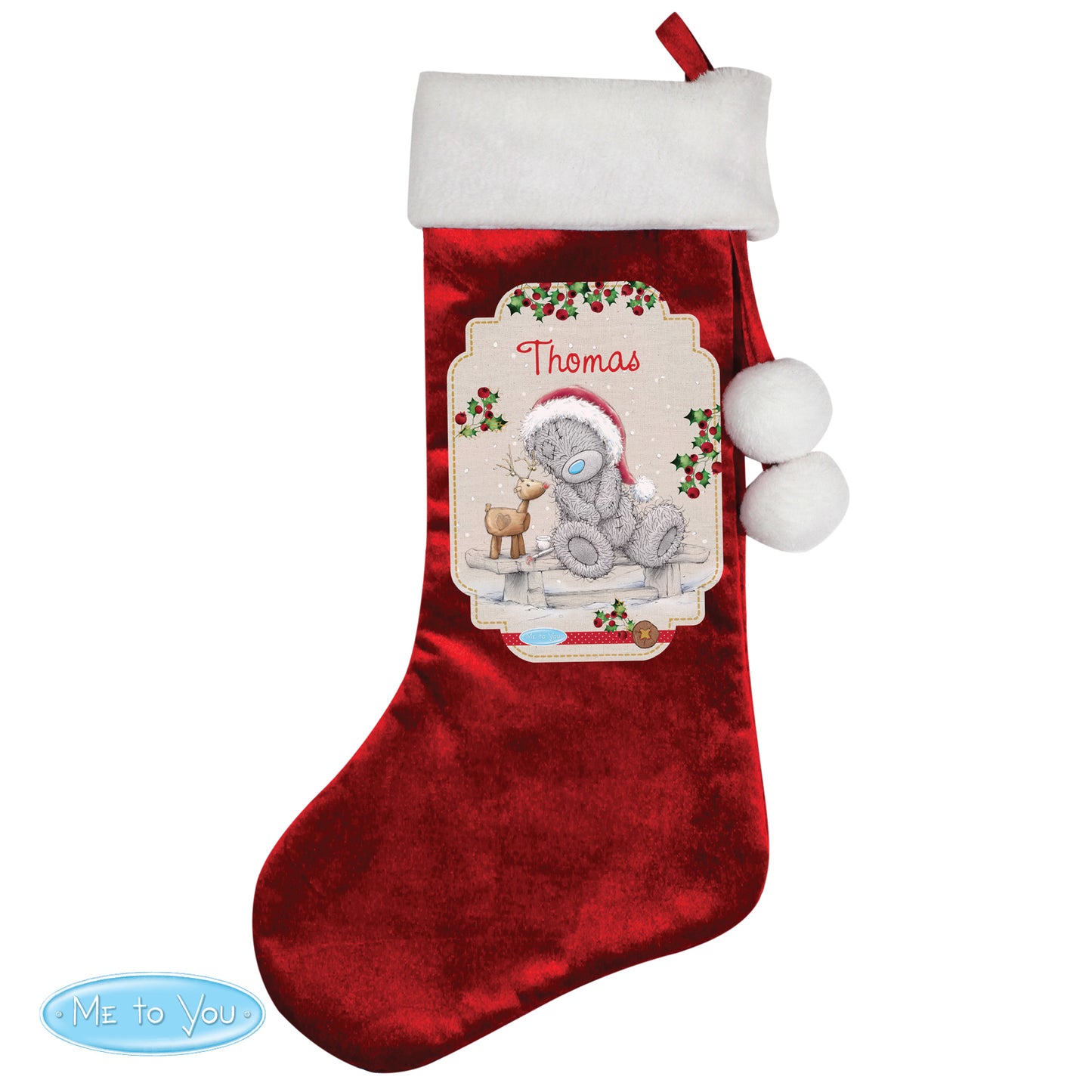 Personalised Me To You Reindeer Luxury Red Stocking