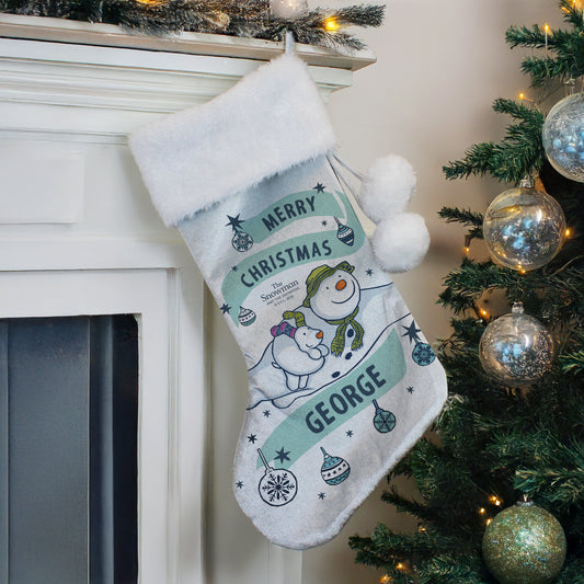 Personalised The Snowman And The Snowdog Luxury Silver Grey Christmas Stocking