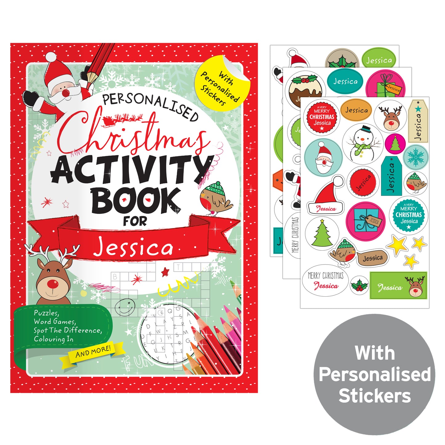 Personalised Christmas Activity Book With Stickers – Stocking Filler
