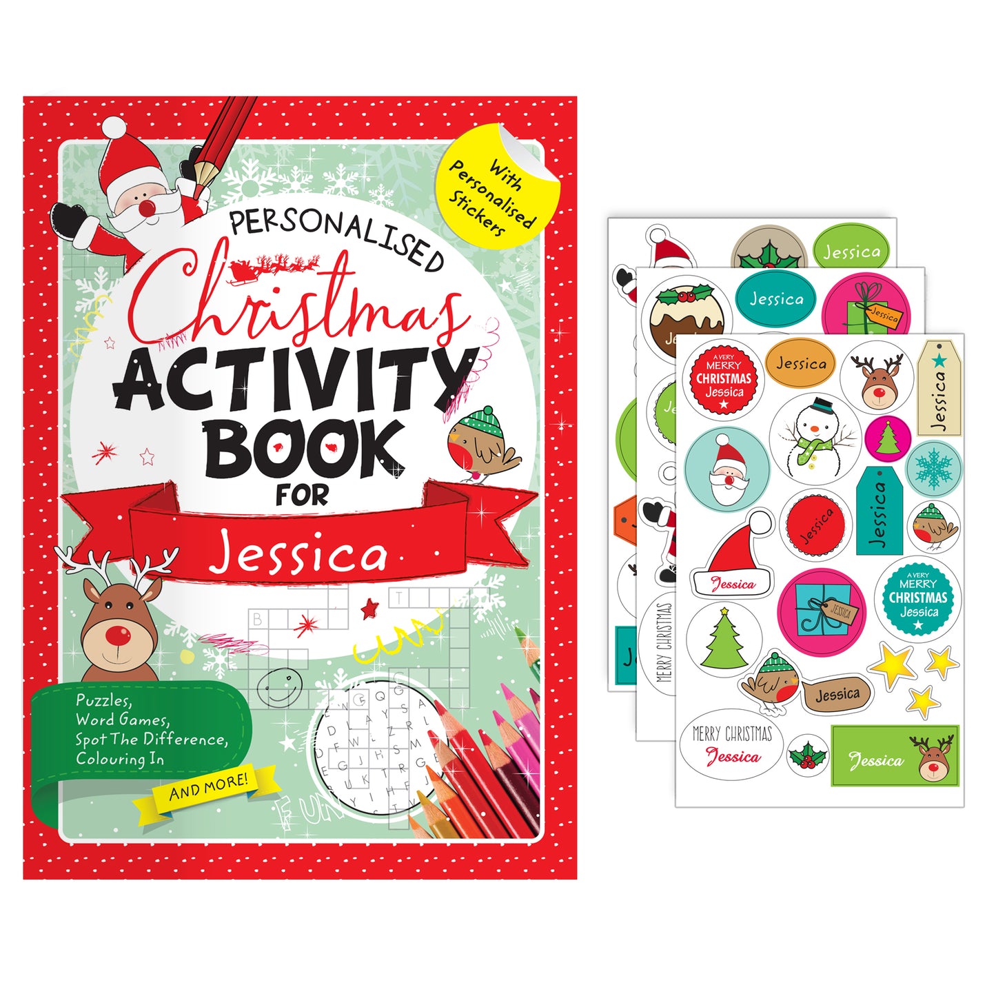 Personalised Christmas Activity Book With Stickers – Stocking Filler