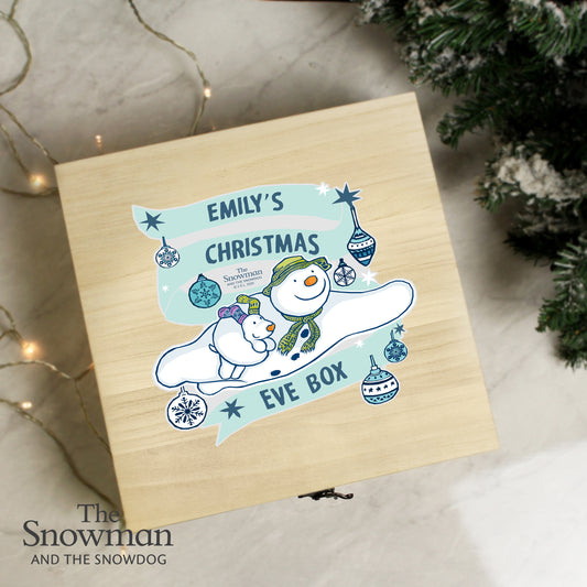 Personalised The Snowman And The Snowdog Large Wooden Christmas Eve Box