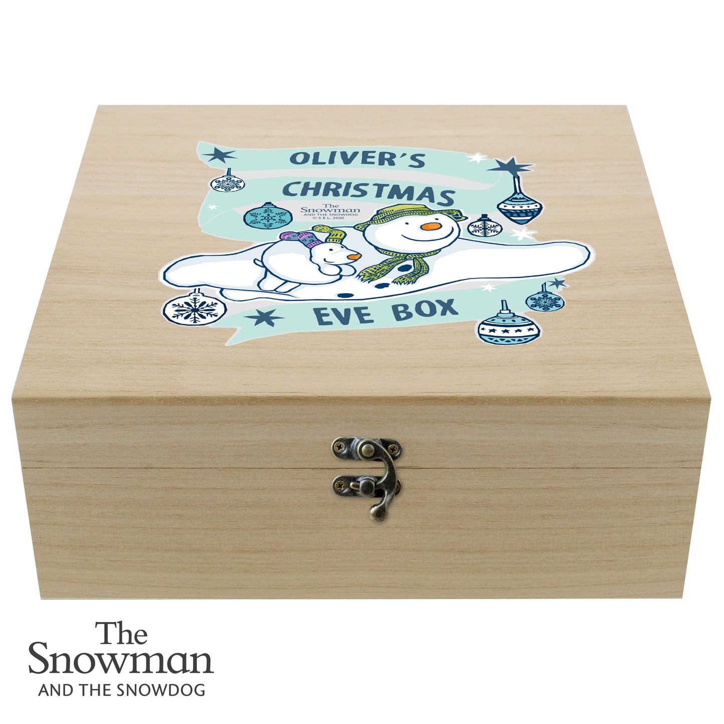 Personalised The Snowman And The Snowdog Large Wooden Christmas Eve Box