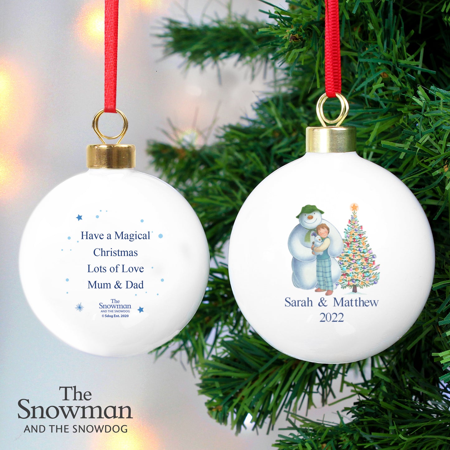 Personalised The Snowman And The Snowdog Bauble