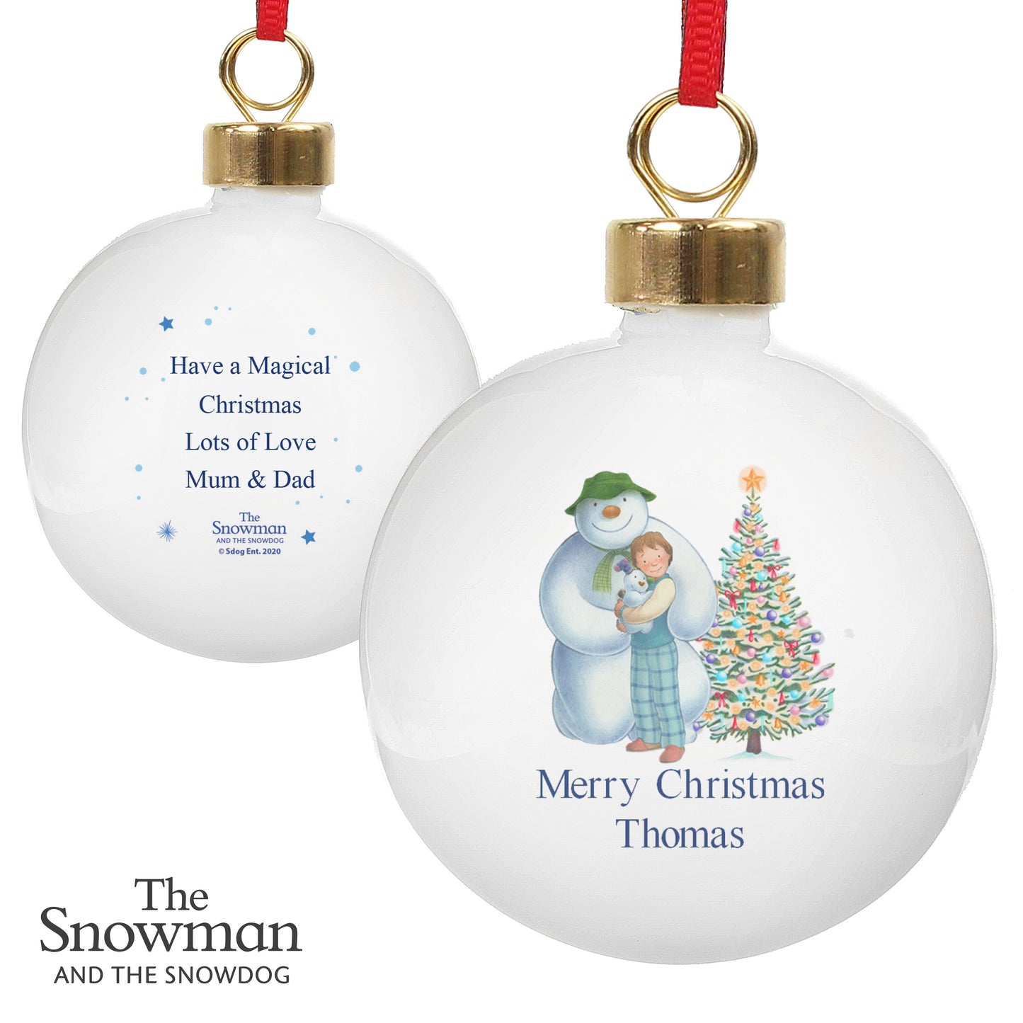 Personalised The Snowman And The Snowdog Bauble