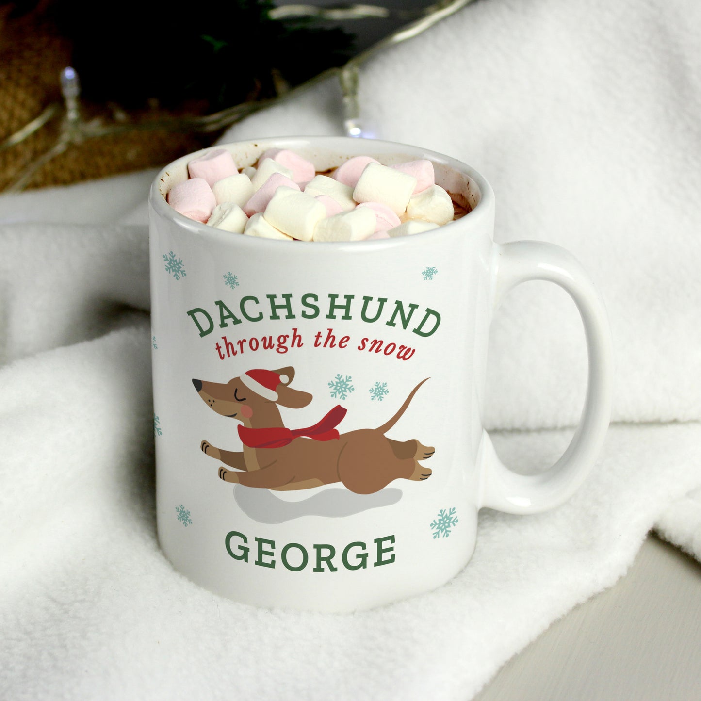 Personalised 'Dachshund Through The Snow' Christmas Mug