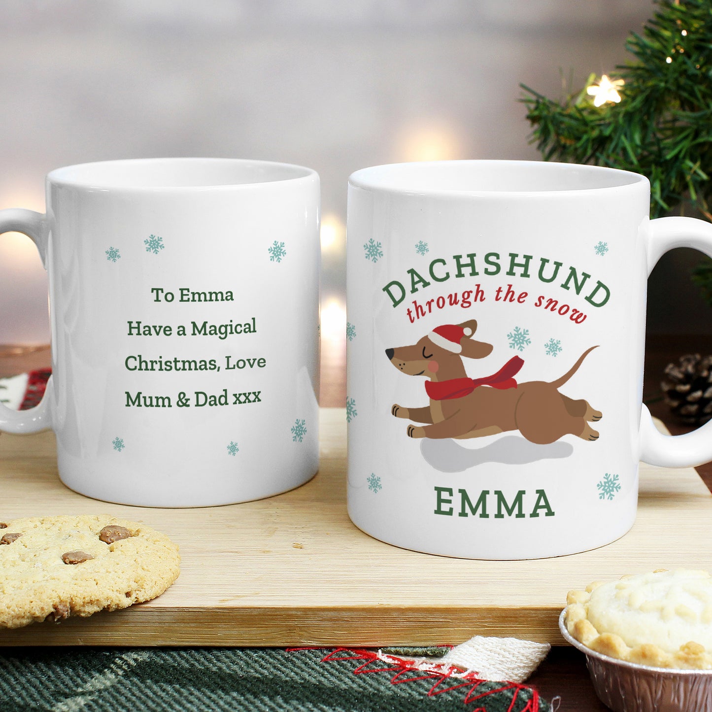 Personalised 'Dachshund Through The Snow' Christmas Mug