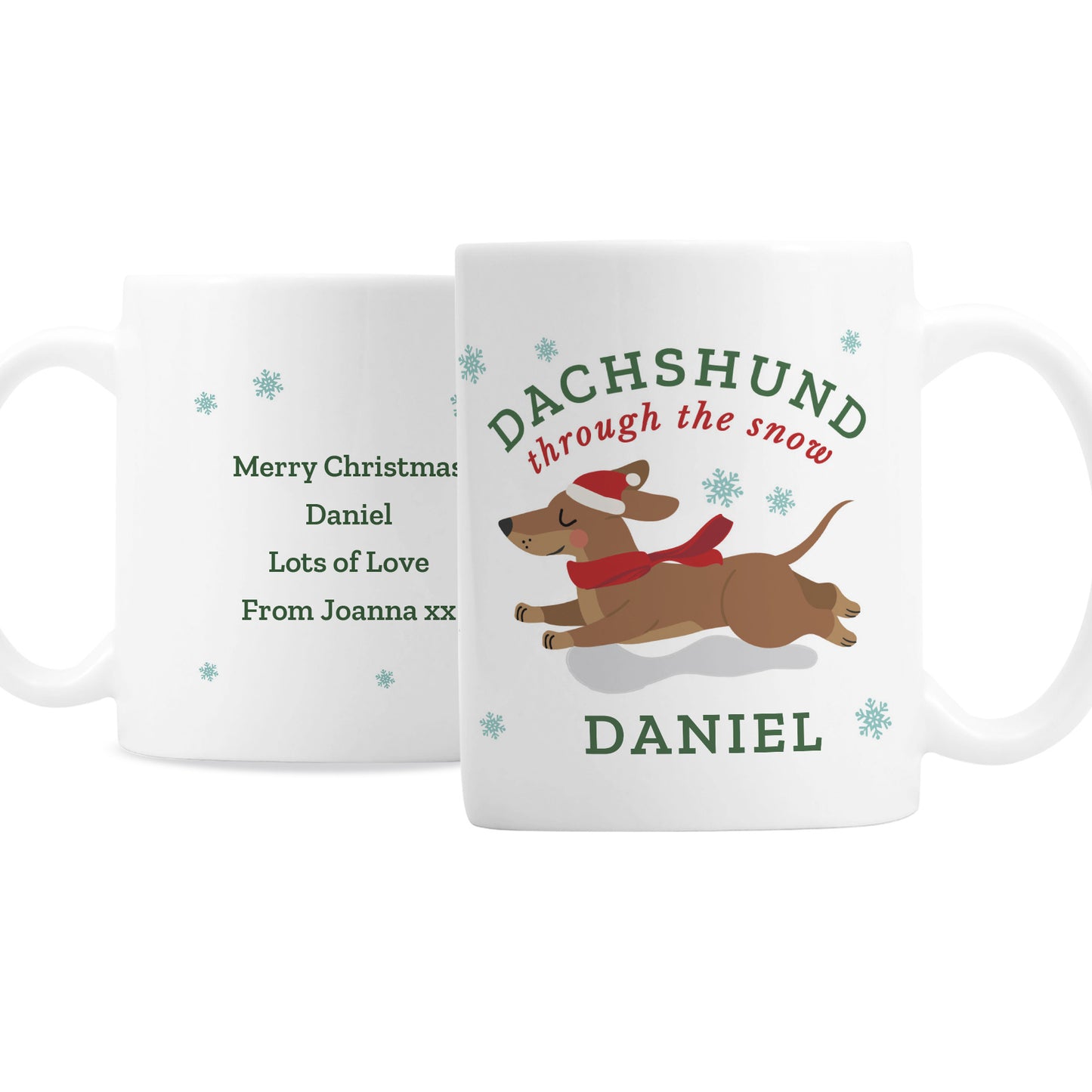 Personalised 'Dachshund Through The Snow' Christmas Mug