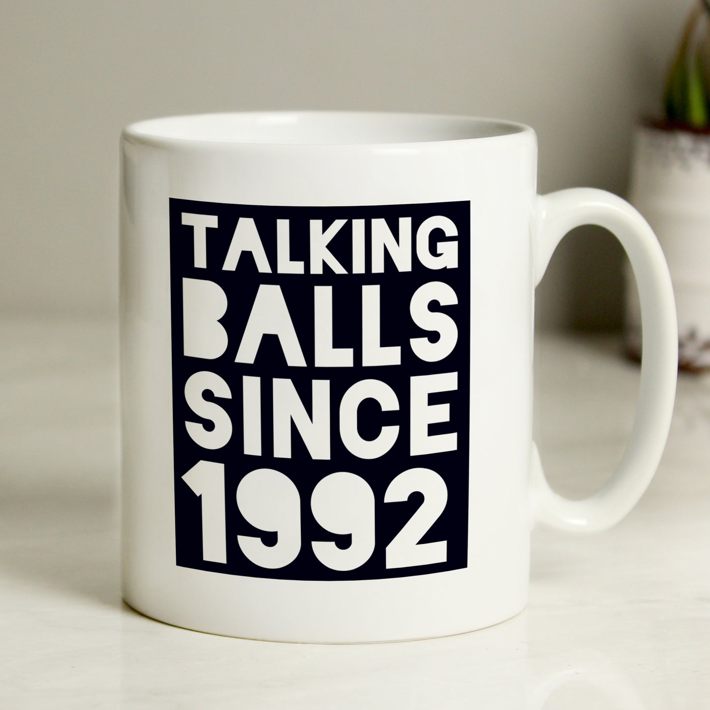 Personalised 'Talking Balls Since' Football Mug