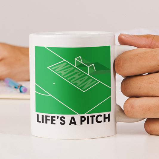 Personalised 'Life's A Pitch' Football Mug