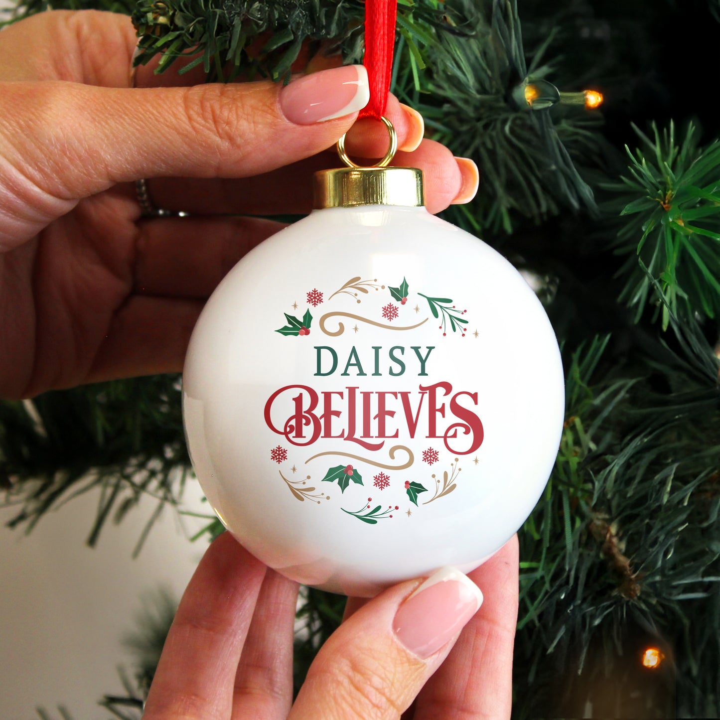 Personalised 'Believes' Christmas Tree Bauble