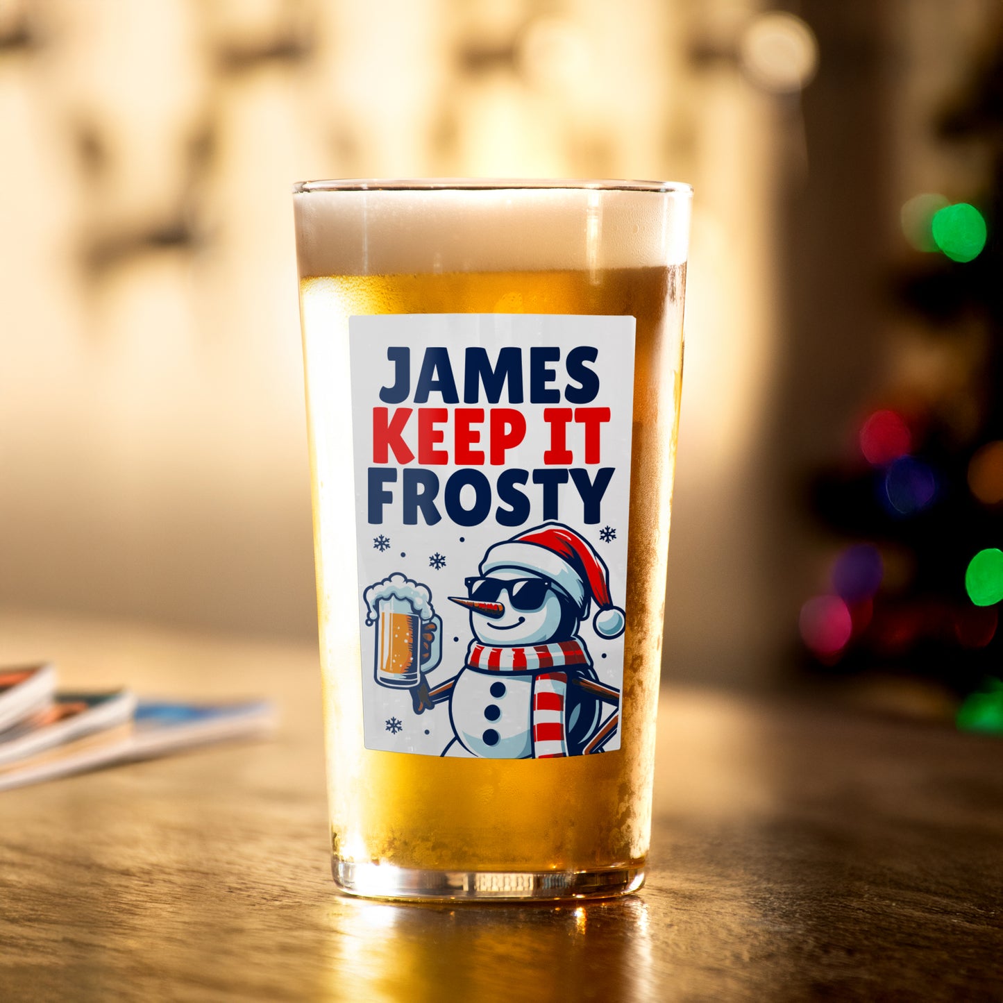 Personalised 'Keep It Frosty' Snowman Christmas Beer Glass