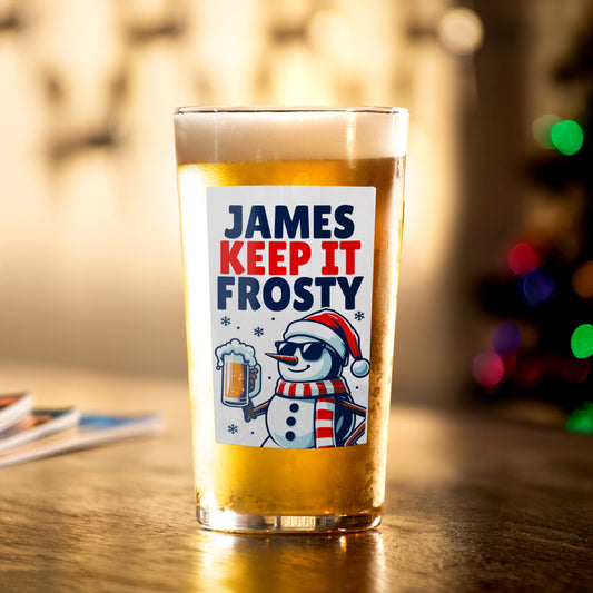 Personalised 'Keep It Frosty' Snowman Christmas Beer Glass